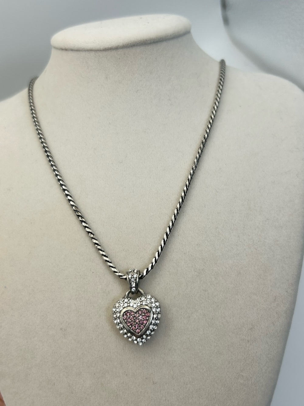 Brighton Spread The Love Necklace 18" Pink Crystals Heart Pendant Silver Plated - Picture 2 of 11